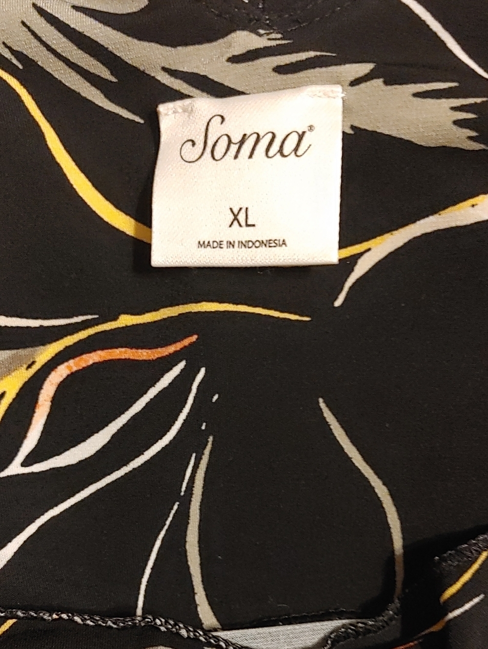 Soma Black Floral Scoop Neck with V-Back Long Sleeve Dress Like New - Picture 2 of 7
